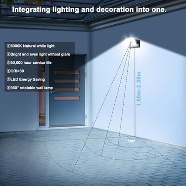 Зовнішнє LED-світильник Kingwen 40W, 3000K, поворотний на 360°, IP65, чорний. Підходить для гаража, тераси, внутрішнього та зовнішнього використання.