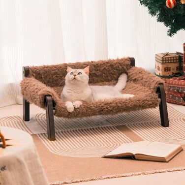 MEWOOFUN Dog Sofa Dog Bed Elevated - Dog Beds for Small and Medium Dogs with Non-Slip Bottom, Breathable Puppy Bed with Removable Cushion, Cat Sofa 61 x 53 x 28 cm, Brown
