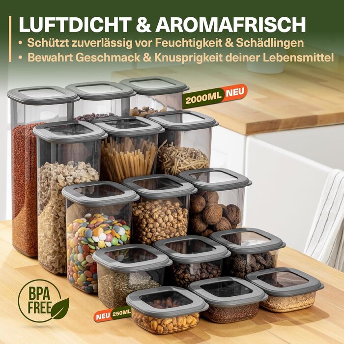 Набір контейнерів для зберігання продуктів з кришкою, 15 штук, BPA-Free, для круп, борошна, цукру, сіллю, сімейний набір для кухні