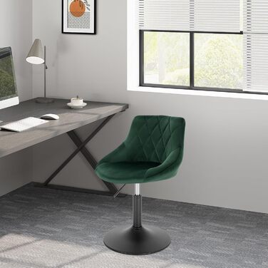 WOLTU Adjustable Velvet Bar Stool with Backrest - Swivel, Dark Green - Set of 2