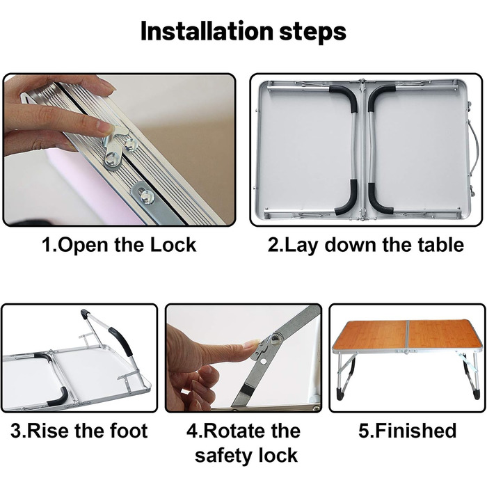 Складаний столик для ноутбука, ліжко, сервірування сніданку, портативний міні-стілець для пікніка & ультралегкий, складається навпіл з внутрішнім місцем для зберігання (з імітацією текстури бамбука)