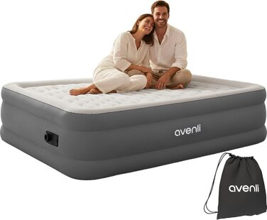 Надувний матрац-ліжко AVENLI самонадувний для 1 особи з інтегрованим насосом, висока ліжкомісце, флаокована поверхня для кемпінгу та дому (203x152x46 см)