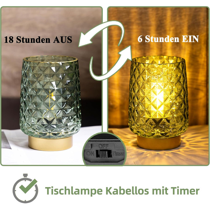 LED настільна лампа MJ PREMIER: акумуляторна, сенсорне керування, регулювання яскравості, скло, USB зарядка, аварійне освітлення (зелена)