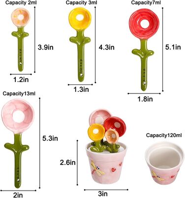 Ceramic Measuring Spoon Set in a Jar – Floral Pink Jar, Adorable Measuring Cups, Spoons for Dry and Wet Ingredients, 1 Tablespoon, 1 Teaspoon, 1/2 Teaspoon, 1/4 Teaspoon, 1 Cup