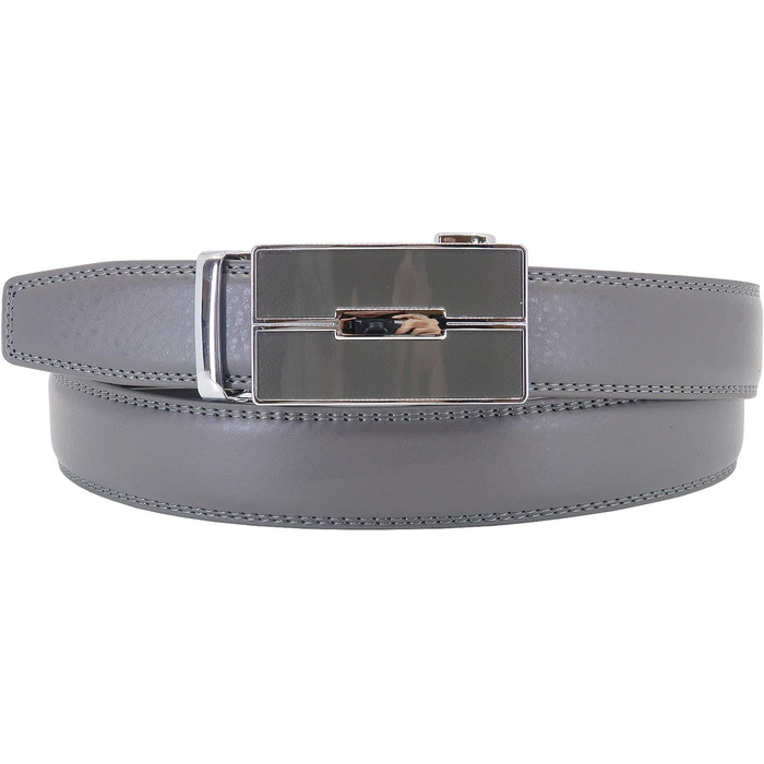 Чоловічий шкіряний ремінь на автоматичній застібці без дірок, ширина 3 см, регульований розмір, довжина 125 см, колір 505 Grey