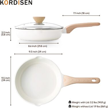 Сковорода з кришкою Kordisen з антипригарним покриттям з граніту, 24 см, для індукційних плит, безпечна та нетоксична, без PFOA