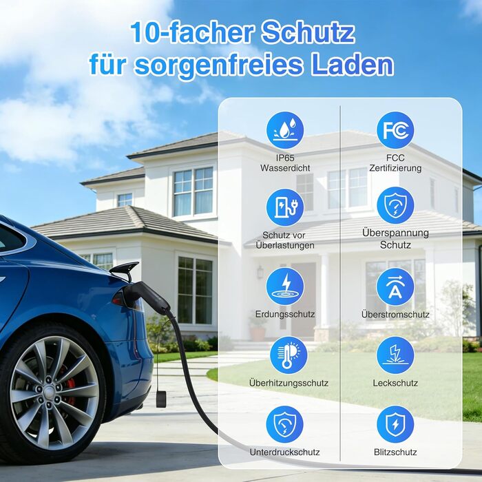 Зарядний кабель Type 2 Schuko 3.68kW 6-16A для електромобіля та PHEV, 7м, з LCD дисплеєм, IP65