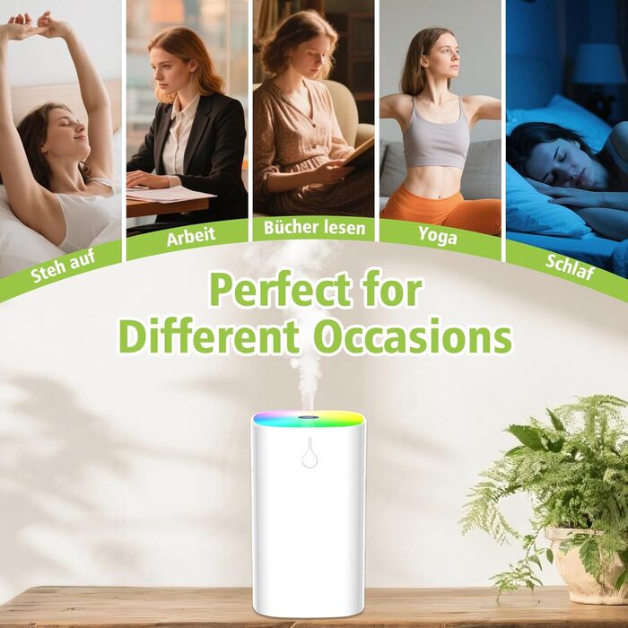 Портативний міні-увлажнитель повітря для спальні, 400 мл аромадифузор для дому, персональний настільний зволожувач для рослин, аромадифузор для дому, 2 режими, нічне світло, автоматичне вимкнення (білий)