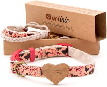 Нашийник для собак Pettsie з сердечком та браслетом дружби, регульовані розміри S та M, комфортний дизайнерський льон, міцний та довговічний, чудовий подарунок для любителів собак (26,7 - 36,8 см (S), червоний)