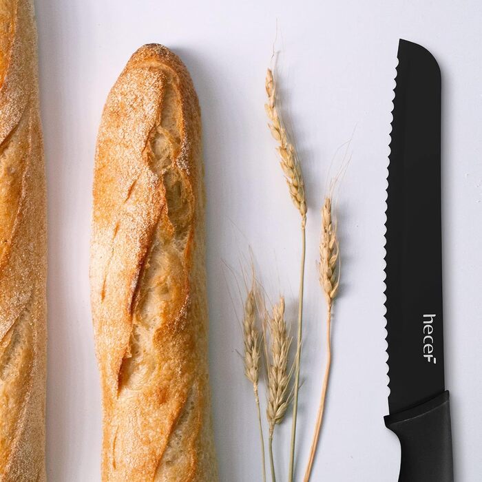 Набір ножів Hecef 6 шт. з захисними піхвами, чорний оксидований, стійкий до подряпин та іржі, антипригарне покриття