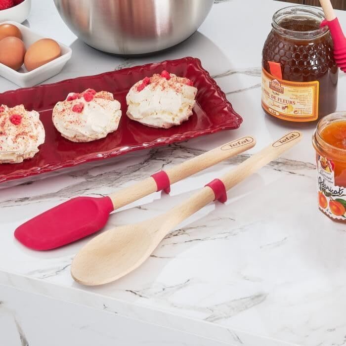 Лопатка кухонна Tefal Ingenio K23033 дерев'яна з прорізами, чорно-червона, нержавіюча сталь, 33.86 x 9.2 x 7 см, для посудомийної машини