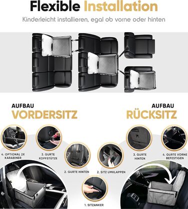 Extra Stable Dog Car Seat - Reinforced Walls & 5 Straps - Waterproof Dog Car Seat for Rear & Front Seat (Standard Size)