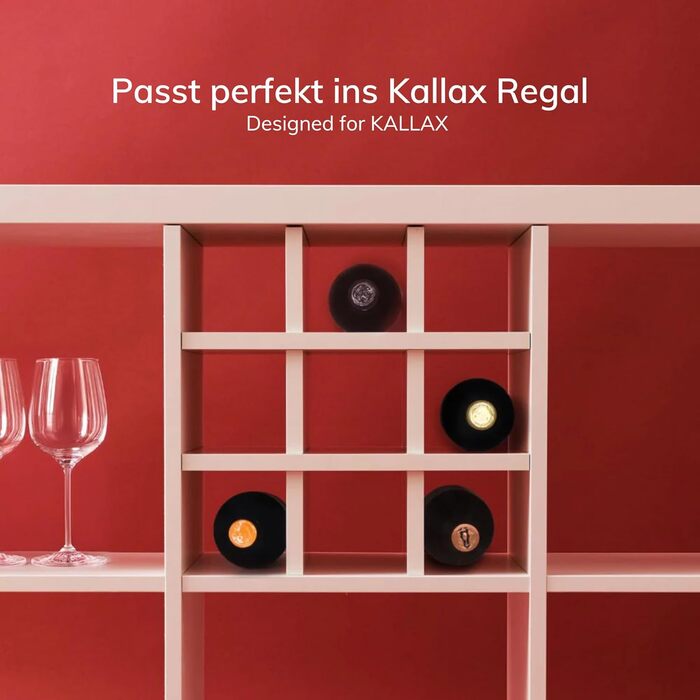 Kallax Insert | Shelf Insert for 9 Bottles | H x W x D: 33 x 33 x 36 cm | Shelf Size: 10 x 10 cm | Wine Bottle Storage in Kallax Shelf | Wine Rack Bottle Shelf Bottle Insert | white