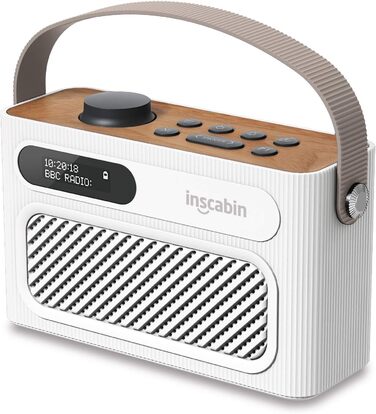 Inscabin M60: Портативне DAB/DAB+ FM-радіо з Bluetooth, стерео та подвійним будильником. Акумуляторний, стильний дизайн (білий)
