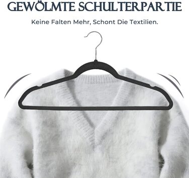 Плечики для одягу з оксамиту, 20 шт. - Плечики для економії місця, нековзні, міцні, 360° обертання - для сорочок, костюмів, светрів, штанів, 20 шт. (Чорний, 50 шт.)