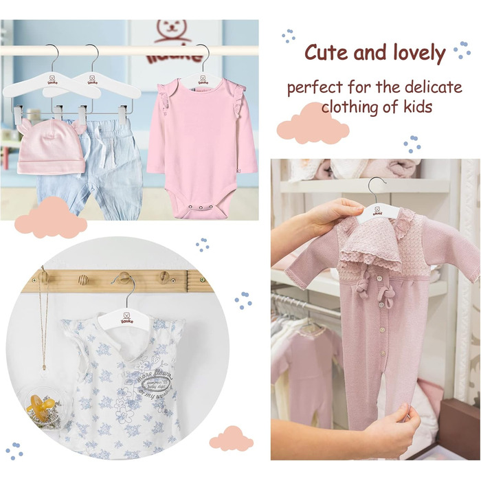 Дерев'яні вішалки для одягу з затискачами для малюків, 12 шт., класичні та міцні, білі, 25 см, для дітей 25 x 20.5 см