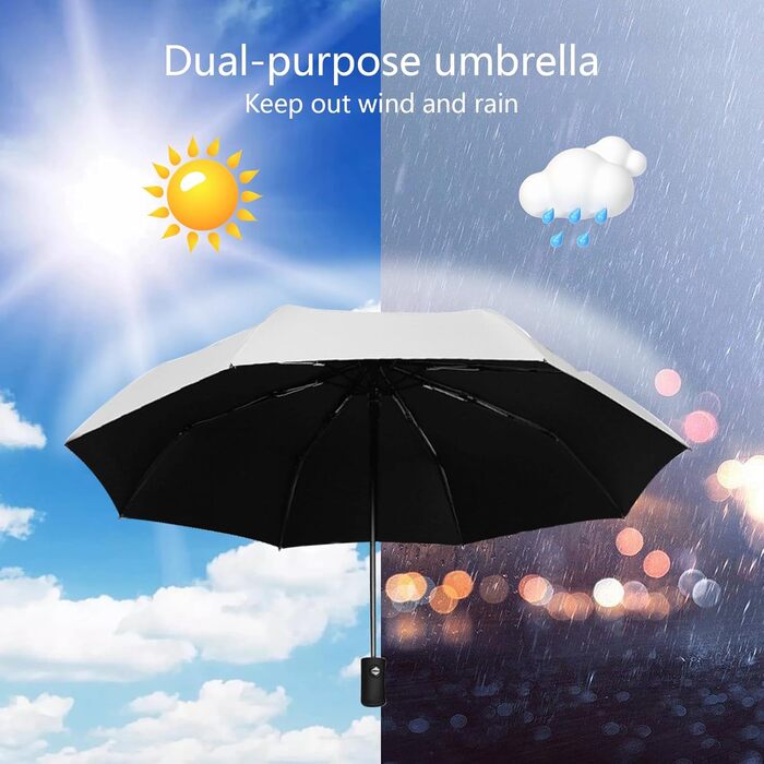 Зонт автоматичний штормостійкий з UV захистом, 8 ребер, легкий та міцний, білий