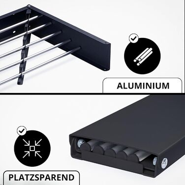 Настінна сушилка для білизни Vonia Wandtrockengestell 100x50 см – компактна та складана. Міцна сушарка для ванної, балкону та квартири – чорна