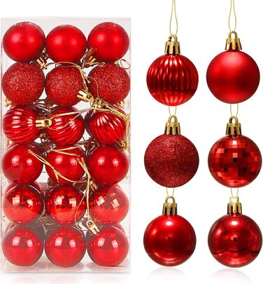 Набір ялинкових прикрас 36 шт, кульки для ялинки з пластику 4 см, червоні