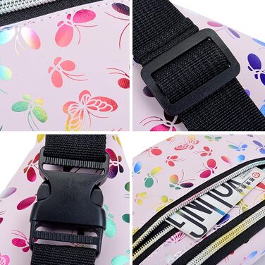 Металева поясна сумка AYNKH з регульованим ремінцем, три відділення, водонепроникна фанна-пак для відпочинку, спорту, подорожей (Білий метелик)