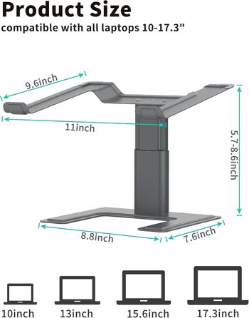 Підставка для ноутбука ALASHI, регульована висота, ергономічна, металева, чорна (C-Gray), 10-15.6 дюймів