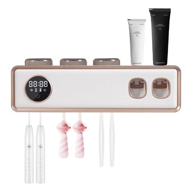 Тримач для зубних щіток з УФ-дезінфекцією, автоматичний диспенсер пасти, сенсорний екран (білий)