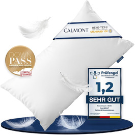 Подушка CALMONT трикамерна 40x80 см, пухова, гіпоалергенна, дихаюча, для здорового сну