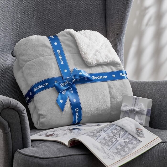 BEDSURE Плед з м'якого Sherpa, теплий плед з вовни - плед на диван, пухнастий накид, товстий плед на диван, подарунок для жінок, пухнастий плед для дому, сірий, 150x200 см, XL (світло-сірий, 230 x 270 см)