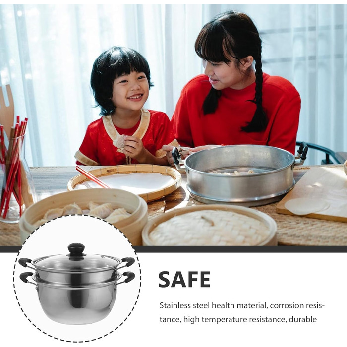 Пароварка Angoily з нержавіючої сталі: каструля для приготування їжі на пару, супів, яєць та овочів (супниця, пароварка, індукційний посуд)