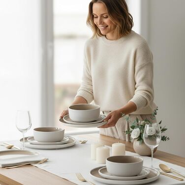 Сервіз Hausfelder для 8 осіб (32 елементи) з каменю Shadow Stone – тарілки, миски, чашки. Сервіз з кераміки, стійкий до миття в посудомийній машині