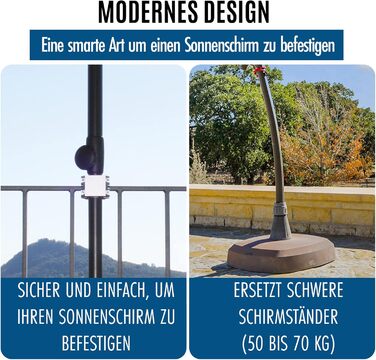 KD-TECH Stable Parasol Holder - Parasol Stand for Balcony Square Railings - Secure Parasol Attachment Without Drilling