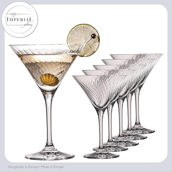 Набір мартіні склянок 6 шт. з рифленням, 215 мл, Crystalline Glass, London, придатні для миття в посудомийній машині, прозорі