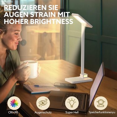 LED лампа настільна LENDOO з двома головками, регульована яскравість 700 люмен, 5 рівнів регулювання, 5 кольорових режимів, USB-порт для зарядки та вбудований акумулятор 2000mAh, для дітей, спальні, читання (білий - квадратна)