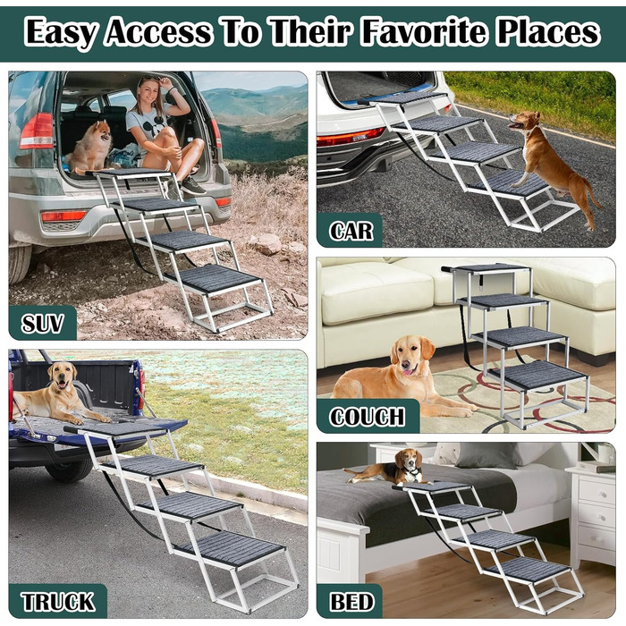 Рампа для собак великих порід: широка, складана, з антиковзким покриттям, до 113 кг, 4 сходинки