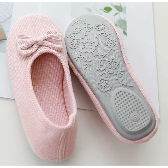 Жіночі дитячі тапочки з бавовни, м'які балетки з милим бантиком, теплі домашні тапочки для дому, спальні, вітальні, офісу (39/40 EU, Рожеві)