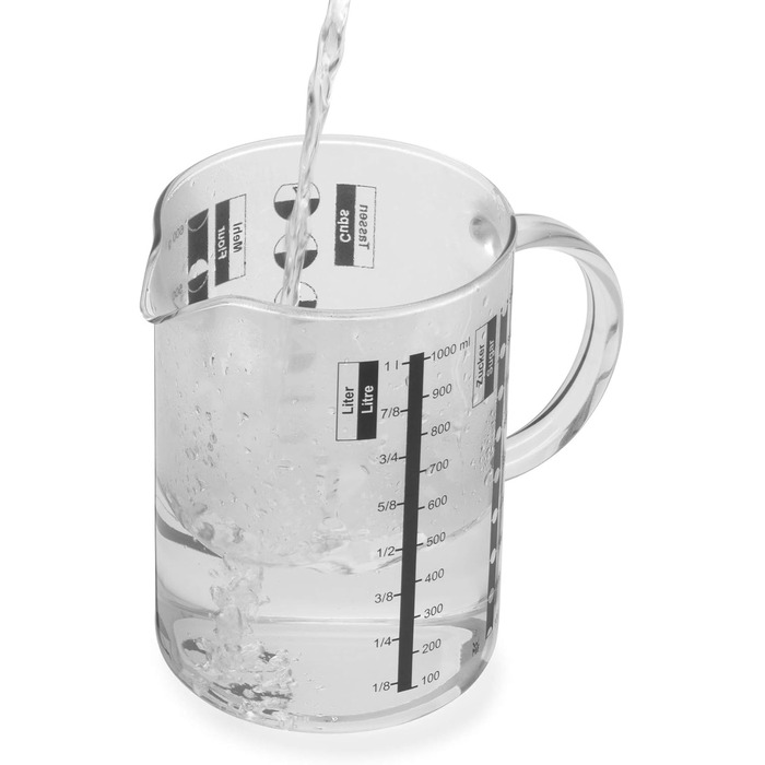 WMF Function Bowls Mixing Bowl 1.75l, with handle, polished Cromargan stainless steel, scaling & Gourmet Glass Measuring Cup 1.0l, heat-resistant glass, scaling for liters, milliliters, cups, and grams
