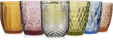 Sänger Drinking Glasses Set Porto - 6-Piece Glass Set for 6 People, Water Glasses, Multicolored, Unique Cut, Everyday Use, Family Meals, Office, Outdoor Juice Glasses Set | 310 ml