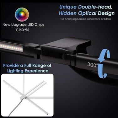 EYOCEAN LED лампа настільна з двома головками, 24W, 80 см, денне світло, з пультом, регулювання яскравості, захист очей, для офісу та дому (матова чорна)