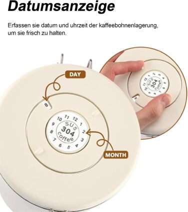 Герметичний контейнер для кави з нержавіючої сталі, 1.8L, з мірною ложкою та індикатором дати, для кави, чаю, горіхів, какао, зберігає свіжість