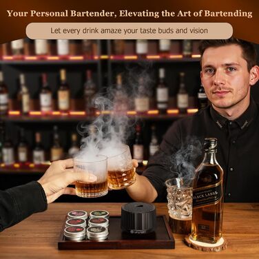 Електричний набір для копчення коктейлів з 4 режимами підсвічування, перезаряджуваний, для віскі, 6 дерев'яних стружок, без бутану, подарунок для чоловіків, батьків, коханих FY01