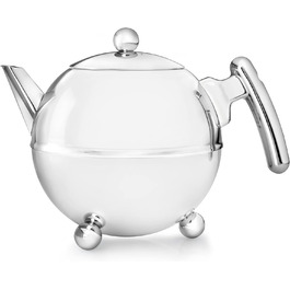 Bredemeijer round, pot-bellied, double-walled stainless steel teapot, 1.2 liters with chrome-colored handle