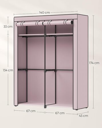 SONGMICS Storage Cabinet, Portable, with Hanging Rod, Foldable, Wardrobe, Bedroom, Office, 140 x 43 x 174 cm, RYG02GY (Violet-Lavender)