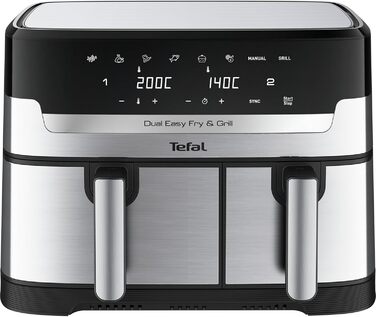 Tefal EY905D Easy Fry & Grill Dual Air Fryer 8.3 L 2700W Grilling Function, Black, Metallic
