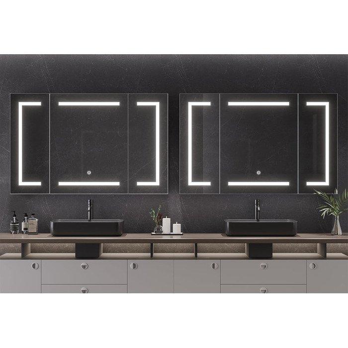 Дзеркальна шафа для ванної кімнати Dictac з LED-підсвічуванням та розеткою, 100x60x13.5 см, метал, полиці, 3 колірні температури, диммування, сенсорний вимикач, білий