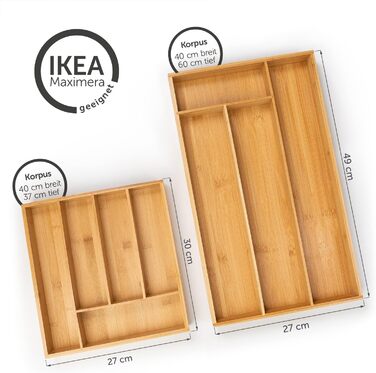 Органайзер для столових приборів Blumtal з бамбука, розсувний, 5-7 відділень, для кухонних шухляд (49x27 см, сумісний з IKEA Maximera)