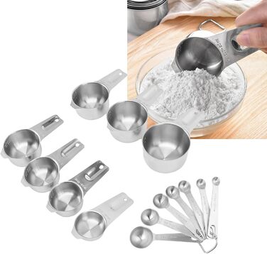 HUONIU 14-Piece Stainless Steel Measuring Cups and Spoons Set, Kitchen Utensils