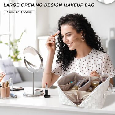 Косметичка для подорожей для жінок з великим об'ємом, водонепроникна, з перегородками, органайзер (кремовий абрикосовий)