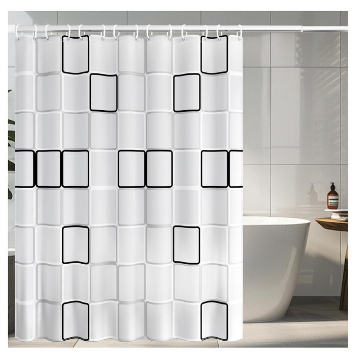 Штора для душу та ванни від цвілі, 180 x 200 см, 12 гачків, водонепроникна, швидковисихаюча, антибактеріальна, пральна, для спальні, сім'ї, готелю – Біла