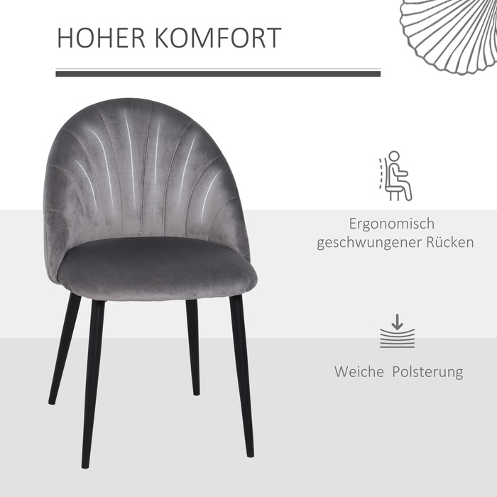 HOMCOM 2-Piece Dining Chairs Kitchen Chair Scandinavian Design Living Room Chair Upholstered Chair Office Chair Velvet Metal Gray 52x54x79cm | Aosom