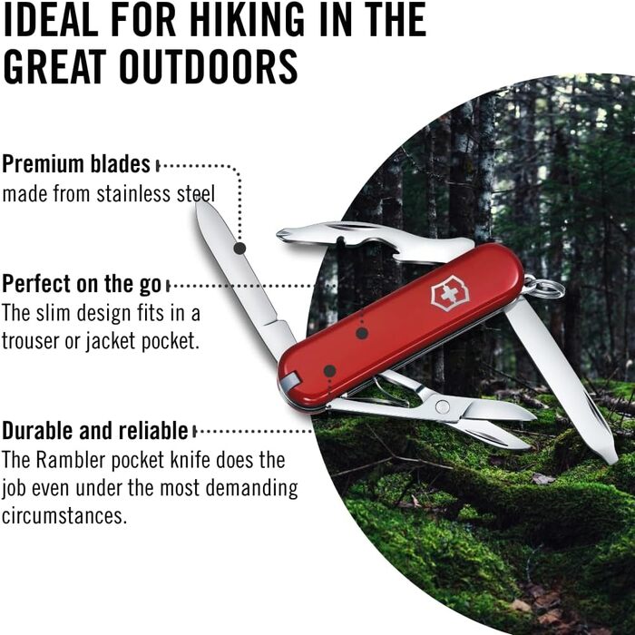 Швейцарський ніж Victorinox Rambler Klein, 10 функцій, червоний (з Phillips викруткою та ножицями)